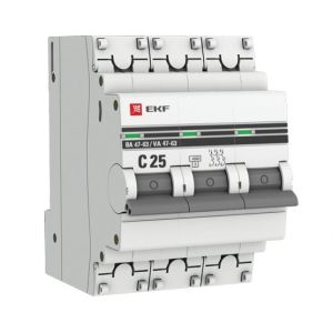 Выключатель автоматический 3P 25А (C) 4,5kA ВА 47-63 EKF