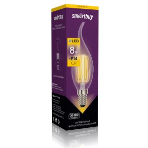 Лампа светодиодная FIL С37-8W/3000/E14 Smartbuy