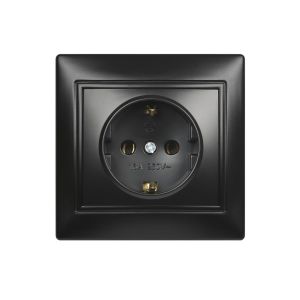 Розетка 1-местная с заземлением 16А черная, «Венера»