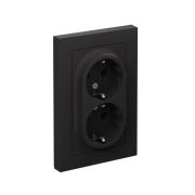 Розетка 2-местная с рамкой с заземлением карбон ATLAS Schneider