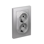Розетка 2-местная с рамкой с заземлением алюминий ATLAS Schneider