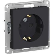 Розетка 1-местная с заземлением, со шторками, карбон ATLAS Schneider