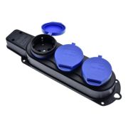 Колодка каучуковая 3-х местная с синими защитными крышками 250В, 16A TENPO