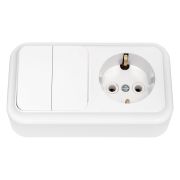 Блок 2 клавишный выключатель+розетка с заземлением белый IP20 Пралеска  2Б-РЦ-529
